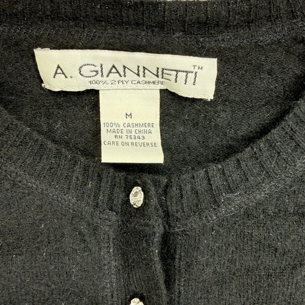 A Giannetti Cashmere Cardigan Women M Black 100% Cashmere Rhinestone Buttons